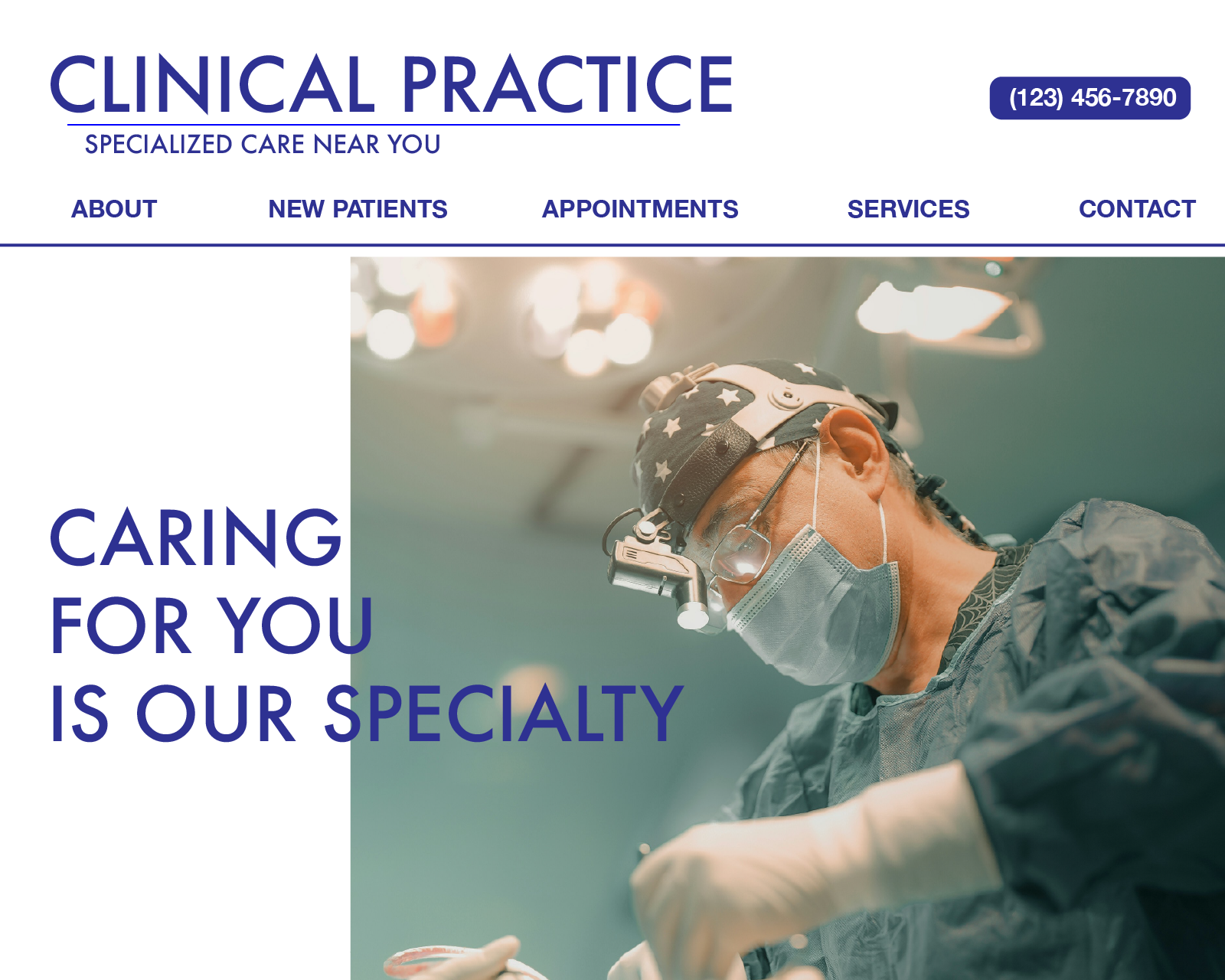 Surgeon wearing surgical cap, mask, and magnifying headlamp performing a procedure in an operating room.